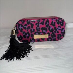 Marc Jacobs Leopard Print Cosmetic Bag Black Tassel Fuchsia Purple